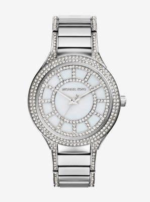 michael kors kerry pavé embellished silver tone watch|Limited.